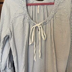 Free People Blue and White Striped Blouse